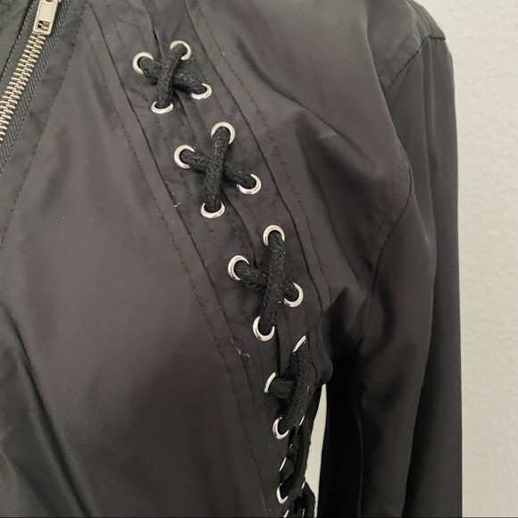 Rue 21 Motorcycle Bomber Biker Style Jacket Criss Cross Streetwear Trendy Size S - Picture 3 of 11